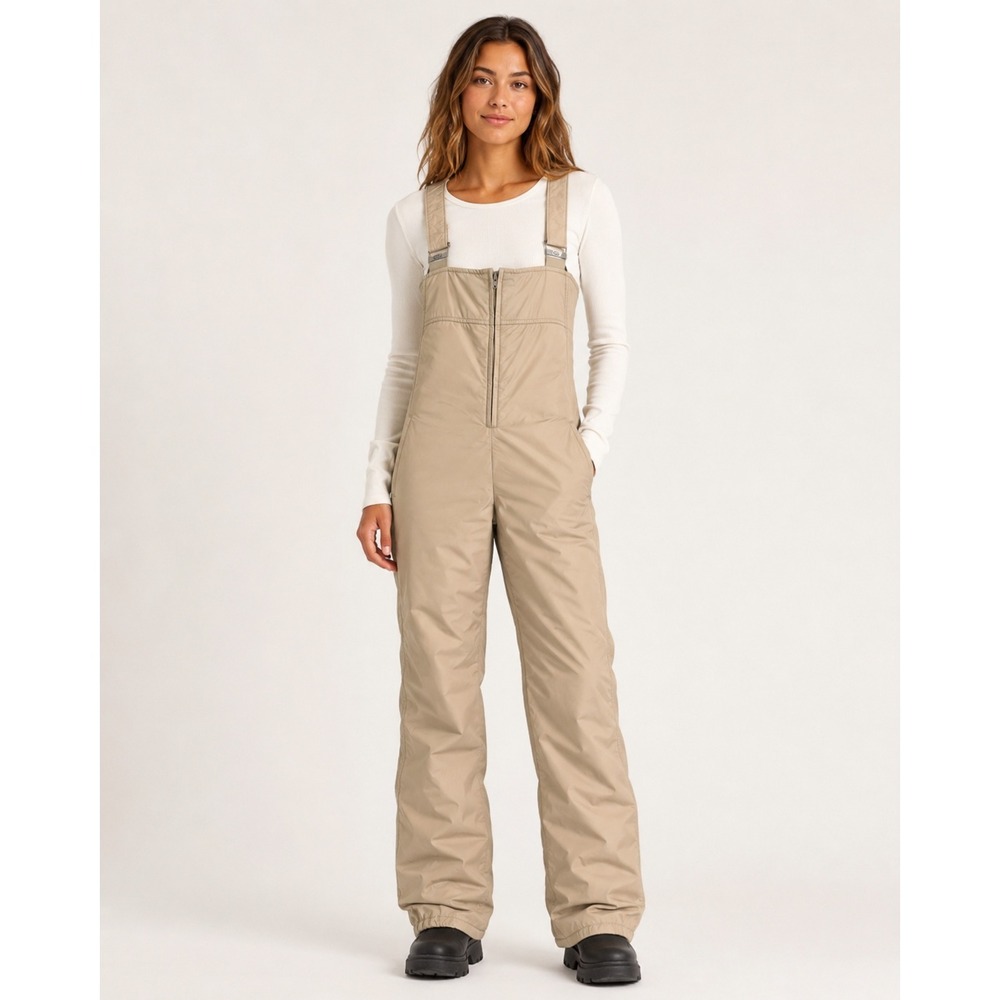 Roffe Ski Bibs Women 8 Beige Excellent Vintage Insulated Snow Overalls USA